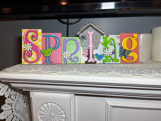 Spring Word Block Shelf Sitter