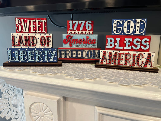 Patriotic Word Block Shelf Sitter Set