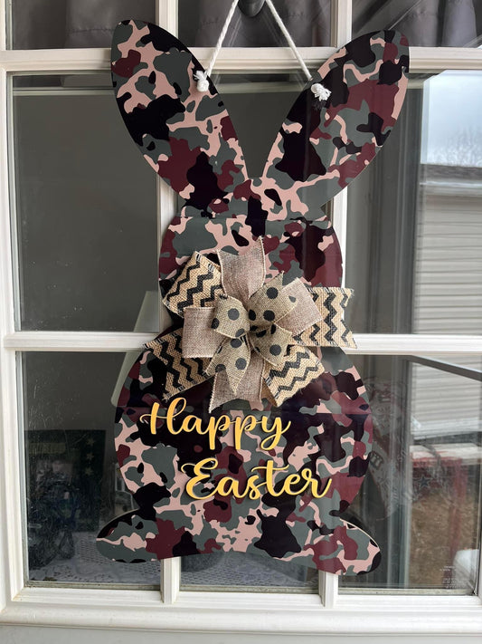 Camo Bunny Door Hanger with Happy Easter (Army Theme)